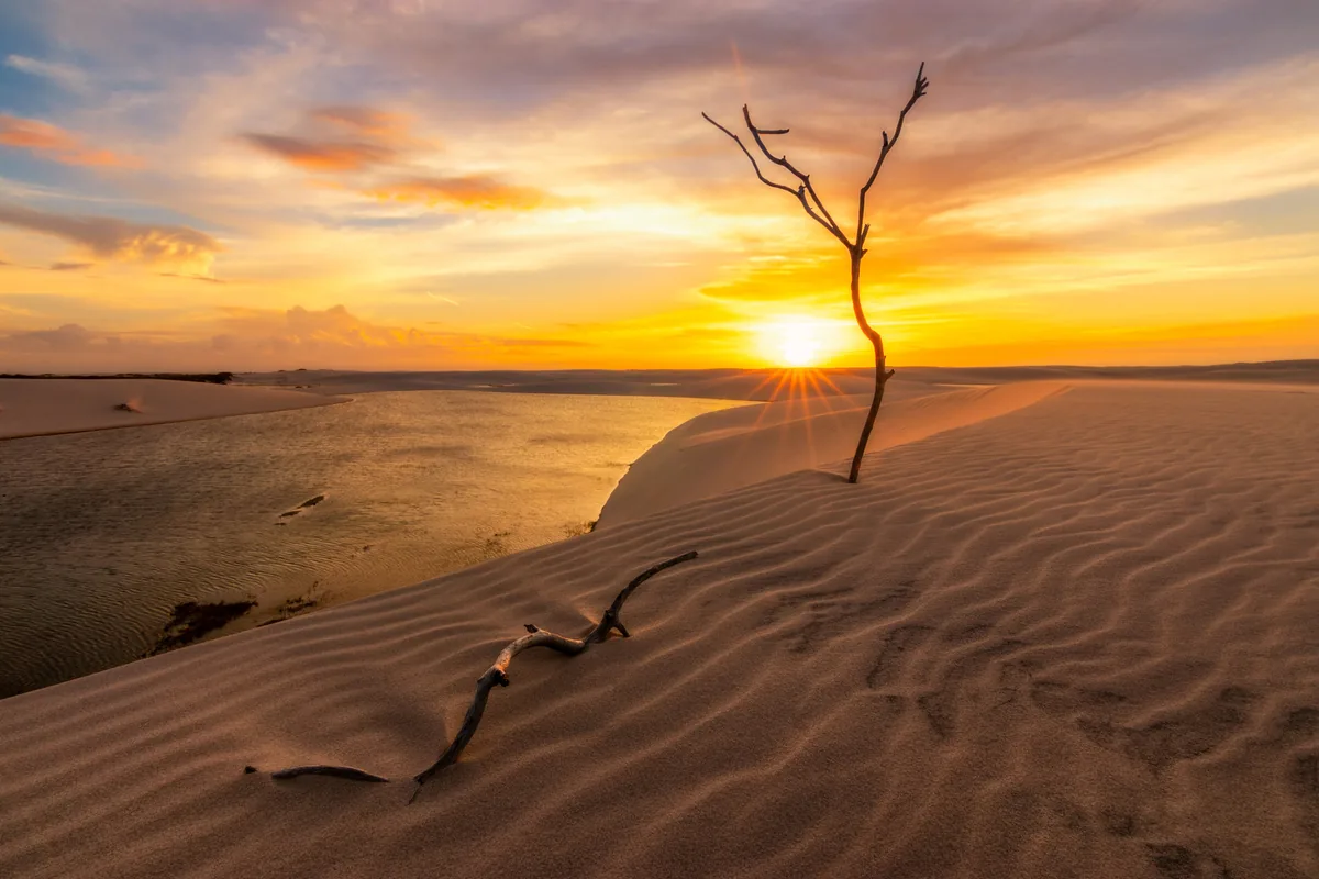 Sunset in Baixa Grande, an oasis in the middle of National Park Lençóis Maranhenses