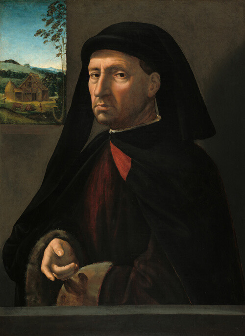 A work made of oil, with tempera (?), on panel, transferred to canvas.