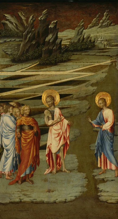 A work made of tempera on panel.
