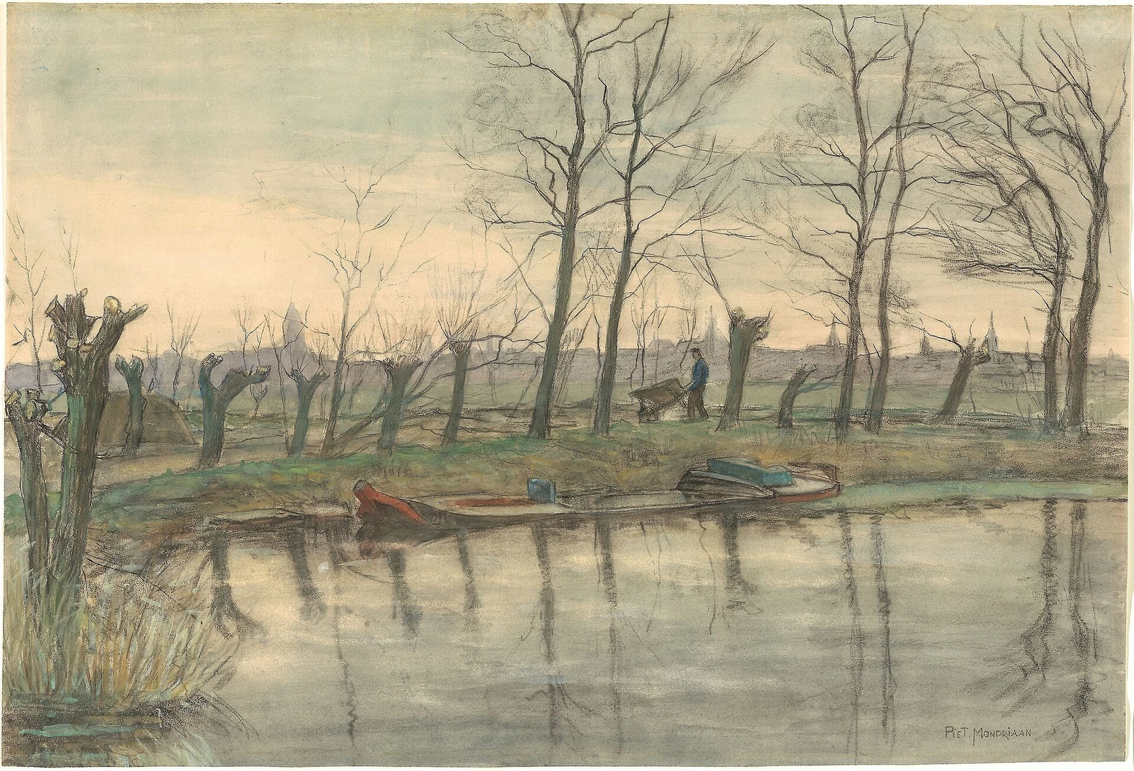 A work made of watercolor, gouache, and fabricated black chalk, with erasures, on cream wove paper.