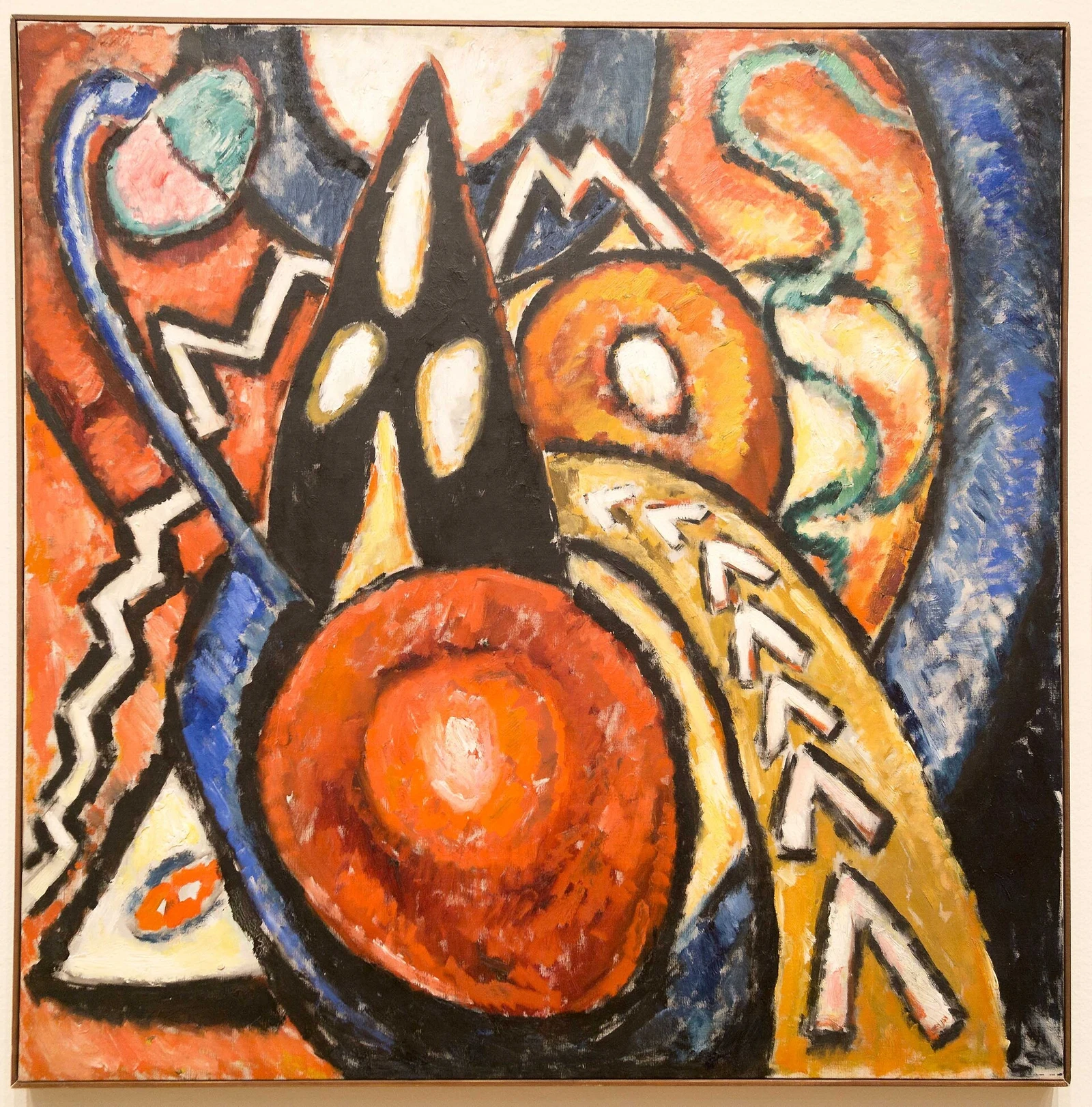 A multitude of vibrantly colored shapes interweave with one another.