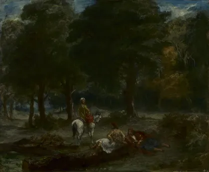 Eugène Delacroix, Greek Cavalry Men Resting in Forest